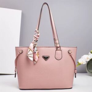 Elegant Pink Structured Tote Bag with Scarf Accent